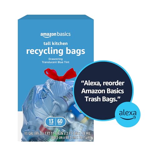 Amazon Basics Blue Recycling Trash Bags, Unscented, 13 Gallon, 60 count (Pack of 2) - size: 60 Count (Pack of 2)