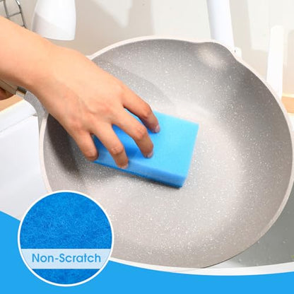 Tioncy 100 Pcs Individually Wrapped Sponges Kitchen Bulk Blue Dish Non Scratch Scrub Sponges Dual Sided Cleaning Dish Scrubber for Washing Dishes, Pots, Pans, Sinks, Stoves, Appliances, Car, Bike - color: Blue