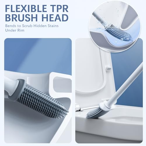 Dual-Sided RV Silicone Toilet Brush with TPR Bristles & Detachable ABS Handle Set, Wall Mountable Toilet Bowl Brush,Flexible Cleaners Brushes for 360°Deep Cleaning Bathroom/Camper (Black) - color: Black