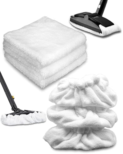 Large Rectangle Bonntes & Square Microfiber Cleaning Cloth Compatible with Dupray Steam Cleaner, Reusable Steam Mop Pads Microfiber Bonnet Steam Cleaning Cloth -3+3 Pack - color: White Bonnets*3+cloth*3