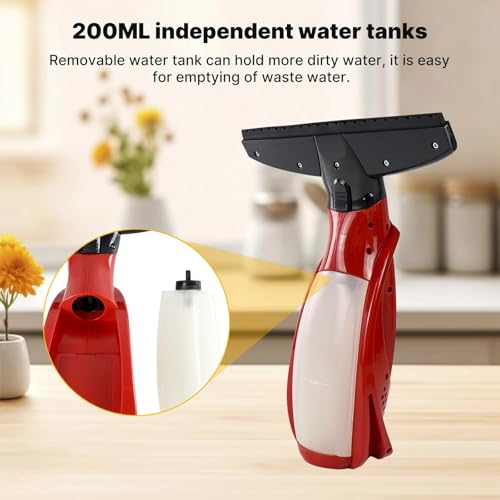 Window Vacuum Squeegee Cordless, Window Vac with Detachable 200ml Water Tank and Strong Suction, Electric Window Cleaning Tool for Window, Mirror, Countertop, Tile
