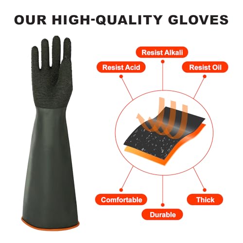 North Tower Chemical Resistant Gloves Rubber Heavy Duty Glove Work With Waterproof Gloves For Mens （14in,2 pair） - size: 14”（2 pair）