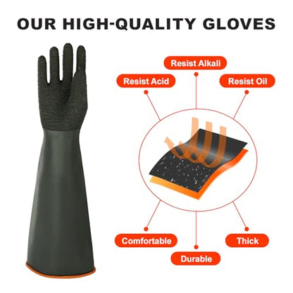 North Tower Chemical Resistant Gloves Rubber Heavy Duty Glove Work With Waterproof Gloves For Mens （14in,2 pair） - size: 14”（2 pair）