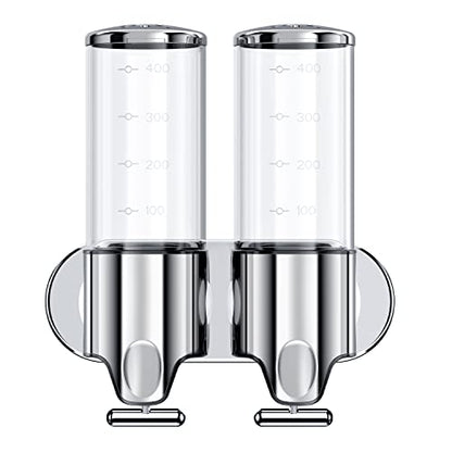 2 in 1 Chamber Wall Mounted BathroomShower Pump Dispenser,Dispensers for The Shower,Shampoo and Conditioner Dispenser,Shower Dispenser 3 Chamber no Drill - color: 17.6 Oz Double Colourless