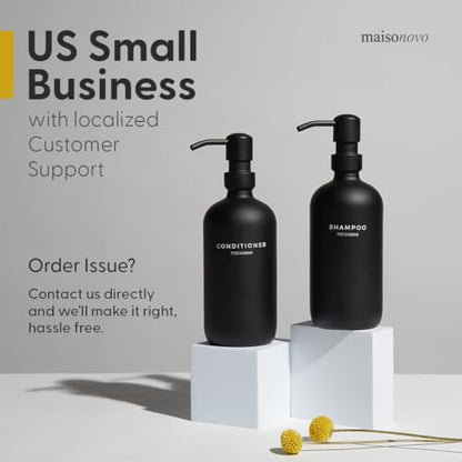 MaisoNovo Soap Dispenser 3 Piece Set - 16.9oz Black Bottles with Black Stainless Steel Pump Core - color: Black Bottles/ Black Pumps/ Black Slate Tray