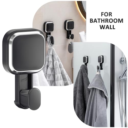 LEVERLOC 4 Pack Suction Cup Hooks for Inside Shower, Powerful Vacuum Suction Shower Holder for Towel, Loofah, Clothes, Damage Free Hanging Bathroom Wall Hooks, Easy to Install and Remove, Black - color: Black Hook, Square