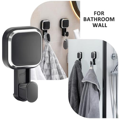 LEVERLOC 4 Pack Suction Cup Hooks for Inside Shower, Powerful Vacuum Suction Shower Holder for Towel, Loofah, Clothes, Damage Free Hanging Bathroom Wall Hooks, Easy to Install and Remove, Black - color: Black Hook, Square