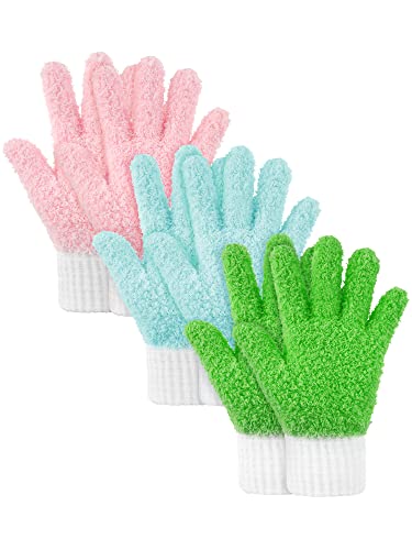 Bencailor 3 Pairs Microfiber Plant Dusting Gloves Leaf Cleaning Gloves for Indoor Plants, Blinds, Furniture, House - color: Grass Green, Water Blue, Pink, size: Small