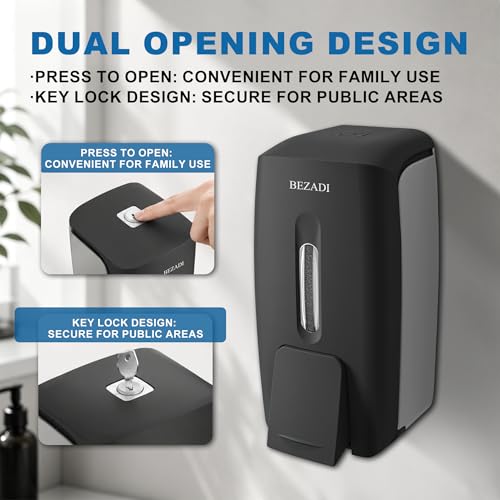 800ml Manual Soap Dispenser Wall Mount with Lock for Bathroom Kitchen Liquid Sanitizer ABS Balck 9088 - color: Black