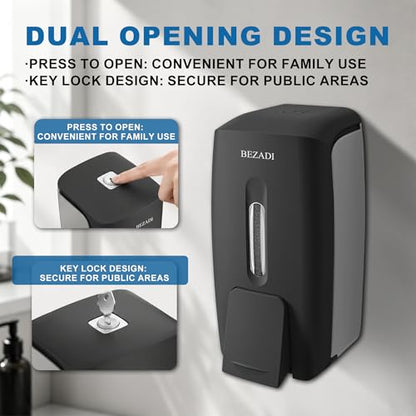 800ml Manual Soap Dispenser Wall Mount with Lock for Bathroom Kitchen Liquid Sanitizer ABS Balck 9088 - color: Black