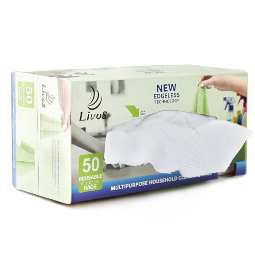 LIVOS 50 Pack Microfiber Cleaning Cloth in Box, Reusable Cleaning Rags, 11.5"x11.5", Edgeless Microfiber Wipes, Lint Free, Absorbent Shop Towels for Kitchen, Car, Glass (White) - color: White
