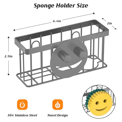 MURLONG Sponge Holder Smiley Face,Sink Caddy for Kitchen Sink,Sponge Holder with 2 PCS Suction Cups/1 PCS Adhesive Strips,Designed for Sponge,Soap,Dish Brush,Scrubber-Charcoal Gray - color: Charcoal Gray