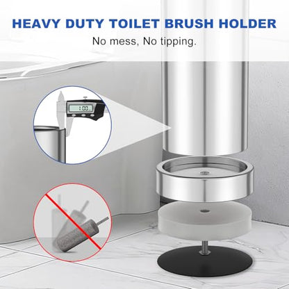 304 Stainless Steel Toilet Brush and Holder Set, Heavy Duty Toilet Bowl Brush and Holder with Removable Inner Bowl, Splash Protection, Long Handle for Bathroom - color: Chrome