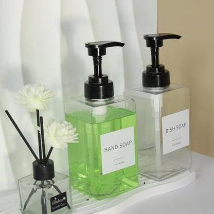 Clear Soap Dispenser with Waterproof Labels, Thickened Plastic Hand Soap Dispenser for Bathroom, Kitchen Dish Washing Liquid Bottles, Shampoo and Conditioner Bottles with Funnel (15oz 4Pack Clear) - color: 15oz 4pack Clear