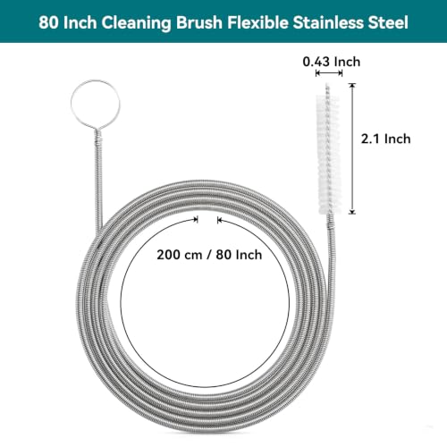 2 Pack Flexible Drain Cleaning Kit-160 Inch Flexible Stainless Steel Drain Brush and 80 Inch Spring Drain Auger - size: 160 IN