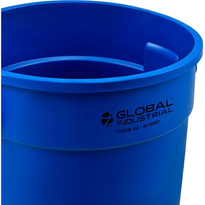 Global Industrial Commercial Round Trash Can, 32 Gallon Capacity, Plastic Garbage Can, Indoor and Outdoor Utility Trash Can, Blue, 21-3/4"W x 27-1/2"H, No Lid - color: Blue