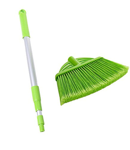 Three-Section Telescopic Aluminum Alloy Rod Long-Handled Broom - color: Green