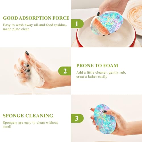 YETTASBIN Marble 3PCS Wood Pulp Scrub Sponges, Reusable Absorbent Household Cleaning Sponge Non-Scratch Kitchen Dish Sponges, Multi-Surface Safe Scrubber for Nonstick Pans, Pots