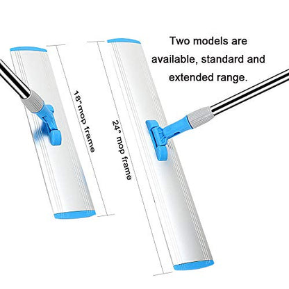 Microfiber Wet Mops 24 in Heavy Duty Flat Floor Mop Adjustable Handle with 4 Washable Mop Clothes - size: 24 IN