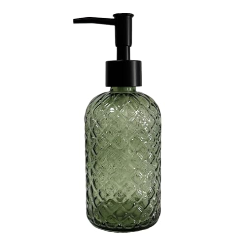 Green Glass Soap Dispenser with Black Pump, 13.5oz Liquid Hand Soap Dispenser Set, Dish Soap Lotion Dispenser for Modern Home Decor, Bathroom, Kitchen Countertop, Hotel - color: Army Green