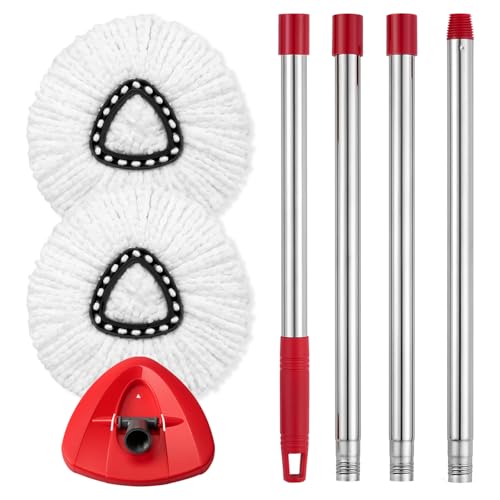Spin Mop Replacement Set for O-Cedar EasyWring, Mop Handle & Base 2 Refills | Adjustable 30-58 Inch Mop Stick, 1 Mop Base, 2 Microfiber Spin Mop Head Refills for Ocedar 1 Tank Mop System