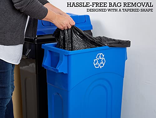 United Solutions 23 Gallon Highboy Plastic Recycling Bin Kitchen Trash Can with Lid, Pass Through Handles, and Dustpan Edge, Blue - color: Recycle Blue, size: 1 Pack w/ Lid