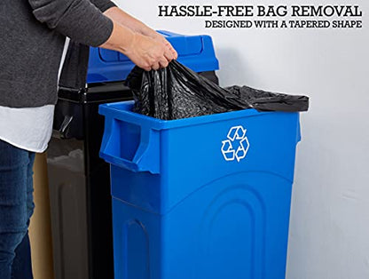 United Solutions 23 Gallon Highboy Plastic Recycling Bin Kitchen Trash Can with Lid, Pass Through Handles, and Dustpan Edge, Blue - color: Recycle Blue, size: 1 Pack w/ Lid