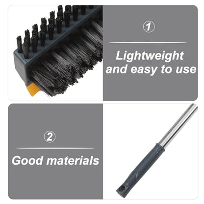 TIDTALEO Bathroom Floor Scrubber Brush with Long Handle, Dual-Function Hard Bristle Scrub and Stainless Steel Squeegee, Blue-Yellow Upgrade for Shower and Tile Cleaning