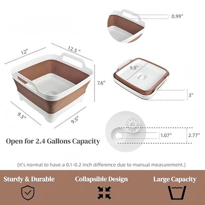 GIMWA Collapsible Wash Basin for Baby Bottles - 2.4 Gallons Portable Wash Bin for RV Camping Sink, Space-Saving Dish Tub (Mocha) - color: Mocha