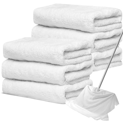 Newwiee 6 Pcs Extra Large Microfiber Cleaning Cloth 30" x 20" Washable Reusable Microfiber Towel Streak Free Lint Free Cloth for Cleaning Home Glass Office Window Bathrooms (White) - color: White