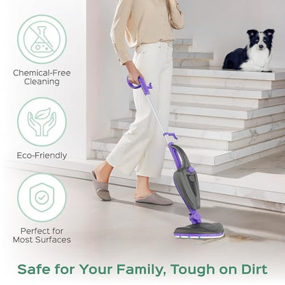Turonic ST3 10-in-1 Steam Mop - 1500W Floor Steamer with Detachable Handle, 110°C Steam, 25-Min Runtime, Handheld Cleaner for Tile, Grout, Hardwood, Carpet, Upholstery, Chemical-Free Cleaning