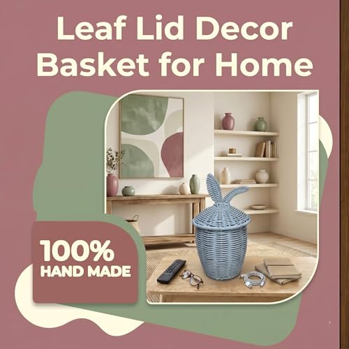 Plastic Rattan Basket with Lid,Waterproof Toilet Paper Storage Basket,Makeup Baskets Decor for Bathroom,Boho Decorative Organizer for Shelf,Living Room,Table,Bedside,Pet Room Container