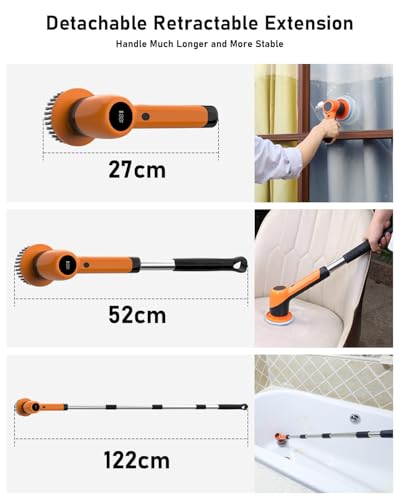 Electric Spin Scrubber for Bathroom - Cordless Brush Scrubber for Cleaning- IPX7 Shower Scrubber - 7 in 1 Electric Cleaning Brush & Retractable Handle - 2-Speed Adjustable Shower Cleaner for Bathroom
