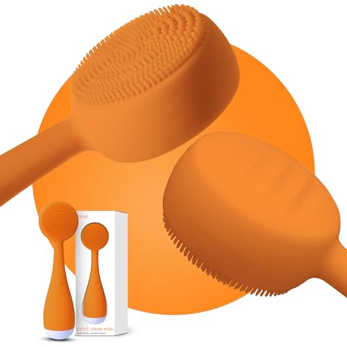 PMD Clean Mini - Smart Facial Cleansing Device with Silicone Brush & Anti-Aging Massager - Waterproof - SonicGlow Vibration Technology - Clear Pores and Blackheads - Lift, Firm, and Tone Skin - color: Orange