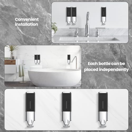 EHORIA 2-in-1 Quadrate Dispensers for The Shower,Shower soap Dispenser,Conditioner Dispenser, Shampoo Dispenser,No Drilled Wall Mounted Distributor,Hotel,Bathroom,Home - color: Double, Black