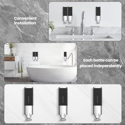 EHORIA 2-in-1 Quadrate Dispensers for The Shower,Shower soap Dispenser,Conditioner Dispenser, Shampoo Dispenser,No Drilled Wall Mounted Distributor,Hotel,Bathroom,Home - color: Double, Black