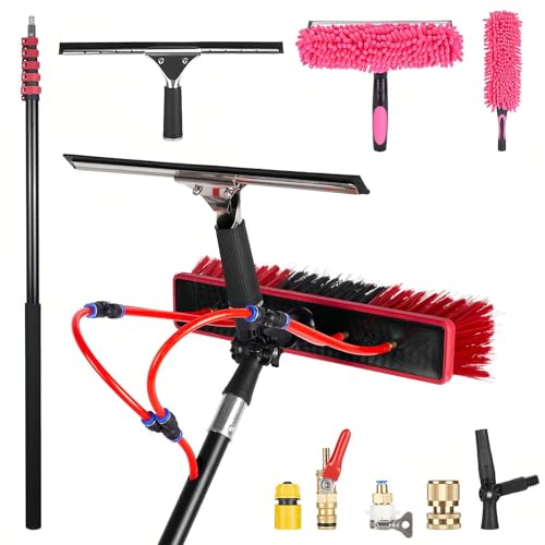 AHWEKR 40FT Window Cleaning Brush Kit, 4-40ft Adjustable Water Fed Pole Kit, Solar Panel Cleaning Brush and Pole, Window Roof Solar Panel Washing Cleaner Equipment Kit,35cm Brush Head - color: 35cm Brush Head, size: 40ft（12m）