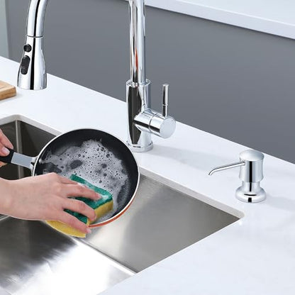 Soap Dispenser for Kitchen Sink Chrome Upgrade Built-in and Refill-from-Top Design with Liquid Hand & Dish Soap Bottle - color: Chrome, size: with Bottle