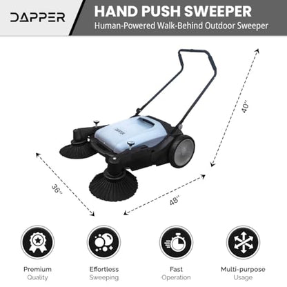 Dapper Supply Walk-Behind Outdoor Hand Push Floor Sweeper - 10.5 Gallon Capacity - 36" Sweeping Width - Sweeps up to 39,500 ft/Hour, Grey - size: 36"