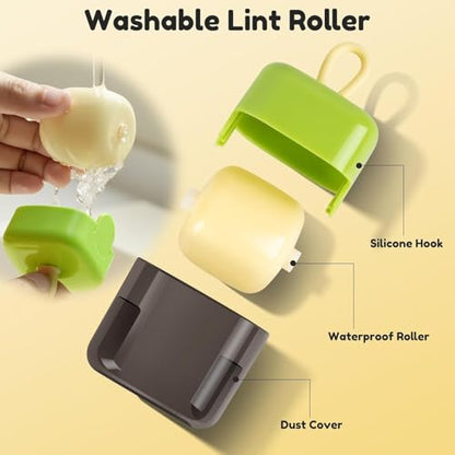Mini Portable Lint Roller Set, 2 Pack, Reusable Washable Sticky Rollers for Pet Hair, Purse and Home, Beige and Green