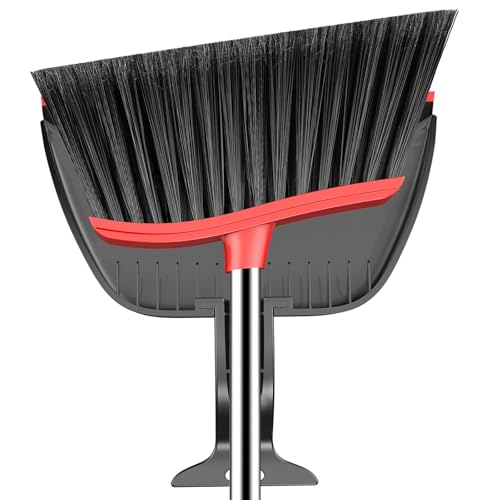 Broom and Step-on Dustpan Set, 59-in Adjustable Long Handle Broom with Dustpan Combo Set Outdoor Angle Broom for Sweeping Indoor Dust Pet Hair for Cleaning Kitchen Garage Deck Patio, Black&Red - color: Black Red