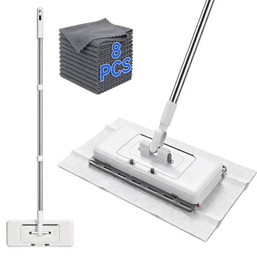 Upgrade Push Clamp Mop Kit - 2-in-1 Full Size Lazy Sweeper Mop with Convenient Cloth Changing, Compatible with Swiffer Pads, Hardwood Tile Marble Floor Cleaning, 52in with 10 Reusable Cloths - color: 52in Full Size Clamp Mop
