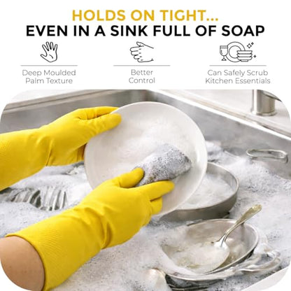 LADWA Non-Slip Household Cleaning Reusable Dishwashing Gloves for Kitchen Gardening Flexible Long-lasting Waterproof Gloves - color: Yellow, size: Pack of 5