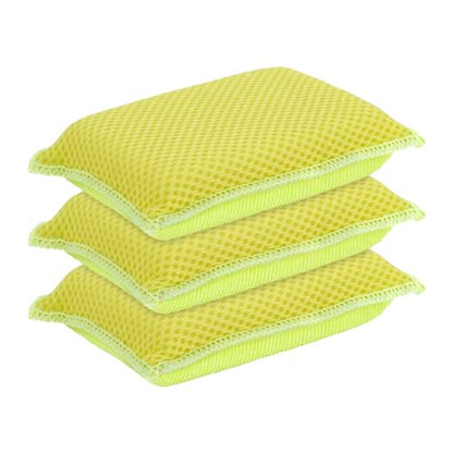 Microfiber Non-Scratch Dish & Kitchen Scrubber Heavy-Duty Household Cleaning Sponges, Multi-Purpose Cleaning Supplies for Dishes and Kitchens Pack of 3 - color: Yellow, size: 3-pack
