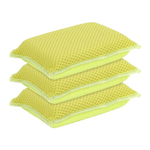 Microfiber Non-Scratch Dish & Kitchen Scrubber Heavy-Duty Household Cleaning Sponges, Multi-Purpose Cleaning Supplies for Dishes and Kitchens Pack of 3 - color: Yellow, size: 3-pack