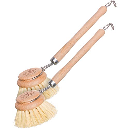 Redecker Dish Brush, Tampico Fiber, 2 Inch Round, 2 Pack – Wooden Dish Scrub Brushes for Dishes & Cookware, Untreated Beechwood, Made in Germany - size: Set of 2, 2-Inches Diameter