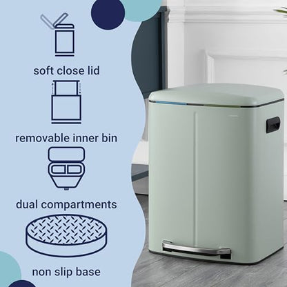 happimess HPM1005E Marco Rectangular 10.6-Gallon Double Bucket Trash Can with Soft-Close Lid, Pistachio Gelato, Fingerprint Resistant, Modern, Minimalistic for Home, Kitchen, Office, Bedroom, Bathroom - color: Pistachio Gelato