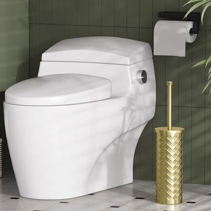Toilet Bowl Brush and Holder Set 2 Pack with 4 Extra Brush Heads | Extra Long Handle with Splash Guard Cover, Tool-Free Installation, Bathroom Space-Saving, Cleaner Sets for Apartments, RV (Gold) - color: Gold