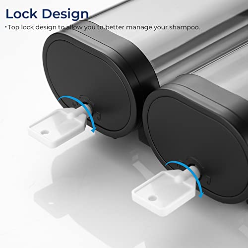 Pollock Shampoo and Conditioner Dispenser Wall Mounted, Shower Soap Dispenser 2 Chamber No Drill, Shampoo Dispenser for Shower, Body Wash Dispenser for Bathroom, Large Capacity, (Black 2 Chamber) - color: Black 2 Chamber