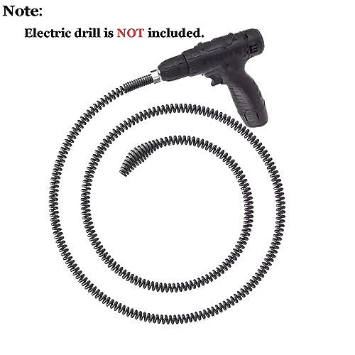 10mm Heavy-Duty Drain Auger Snake Cable with Drill Adapter - 6.5Ft/2M Flexible & Reusable Plumbing Clog Remover for Kitchen, Bathroom, Toilet, Shower Sink & Pipe